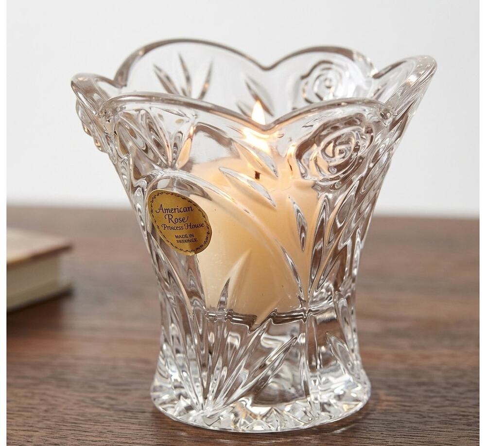 Princess House American Rose 24% Lead Crystal Votive Candle Holder Glass Germany